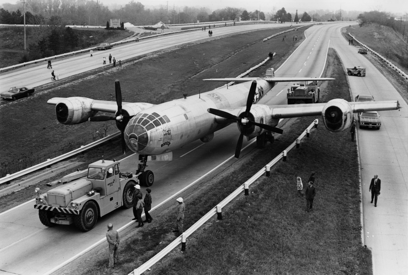 The Boeing B-29 Superfortress Bockscar is moved from the Air Force Museum at Patterson Field down State Route 444 to its new home at historic Wright Field in 1971. Bockscar was the Superfortress that dropped the atomic bomb on Nagasaki on August 9, 1945.